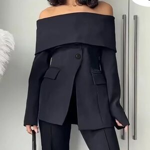 Elegant Off-Shoulder Black Blazer